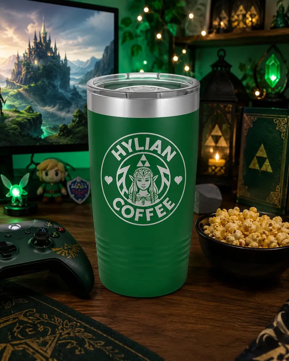 Hat Shark 20 oz Drinking Cup Princess Green | Laser Engraved Water Tumbler for Hot & Cold Drinks - view 3