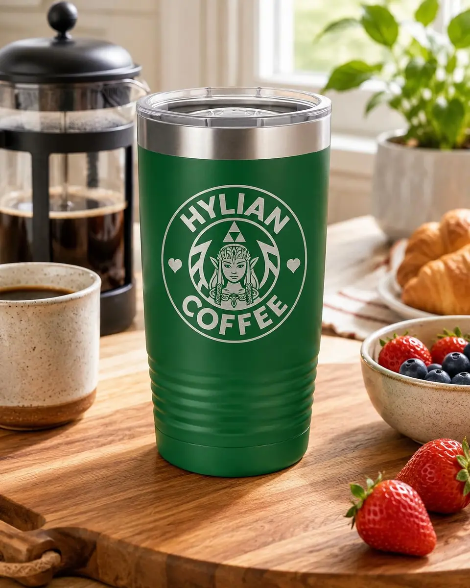Hat Shark 20 oz Drinking Cup Princess Green | Laser Engraved Water Tumbler for Hot & Cold Drinks - view 4