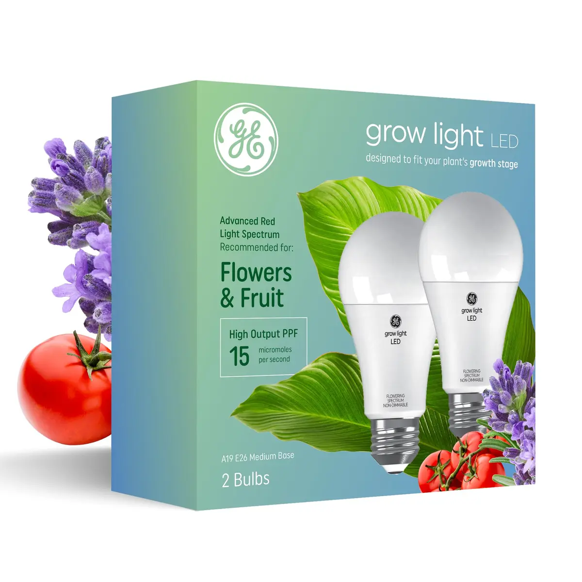 GE Grow Lights for Indoor Plants, A19 LED Bulbs, 2 Pack | Full Spectrum Red Light, 25,000 Hours Lifespan - main product image