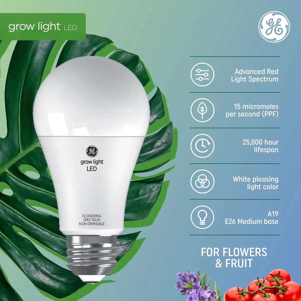 GE Grow Lights for Indoor Plants, A19 LED Bulbs, 2 Pack | Full Spectrum Red Light, 25,000 Hours Lifespan - view 2