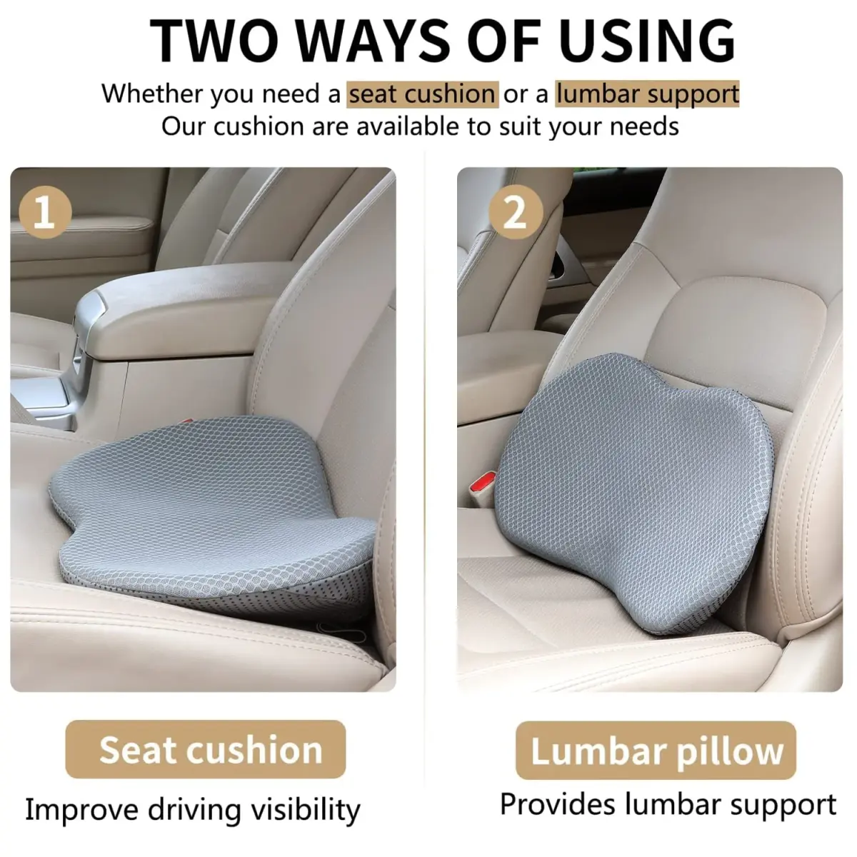 Livtribe Ergonomic Car Seat Cushion with Memory Foam | 43.4cm (17.1" L) x 26.7cm (10.5" W) x 8.9cm (3.5" H) - view 2