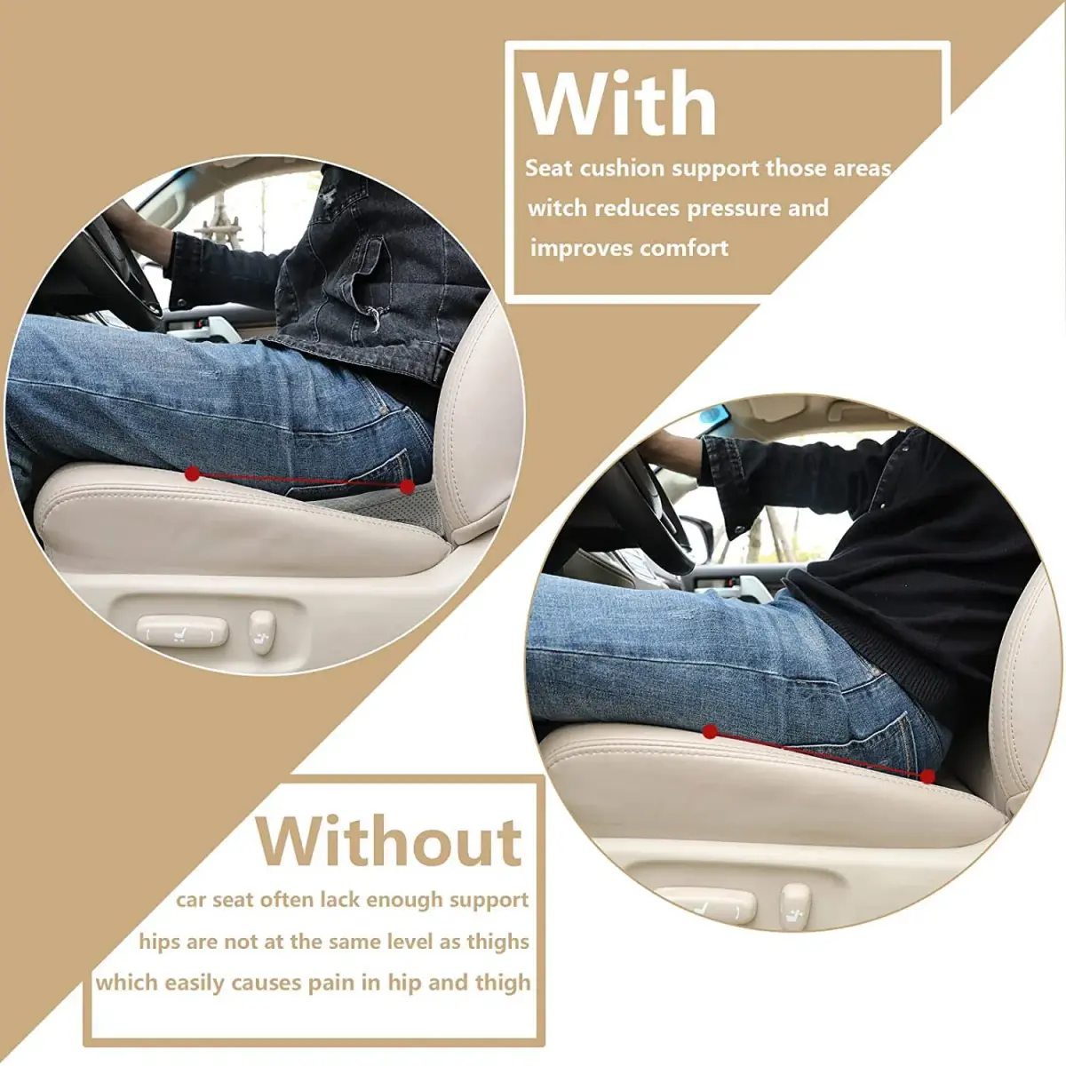 Livtribe Ergonomic Car Seat Cushion with Memory Foam | 43.4cm (17.1" L) x 26.7cm (10.5" W) x 8.9cm (3.5" H) - view 3