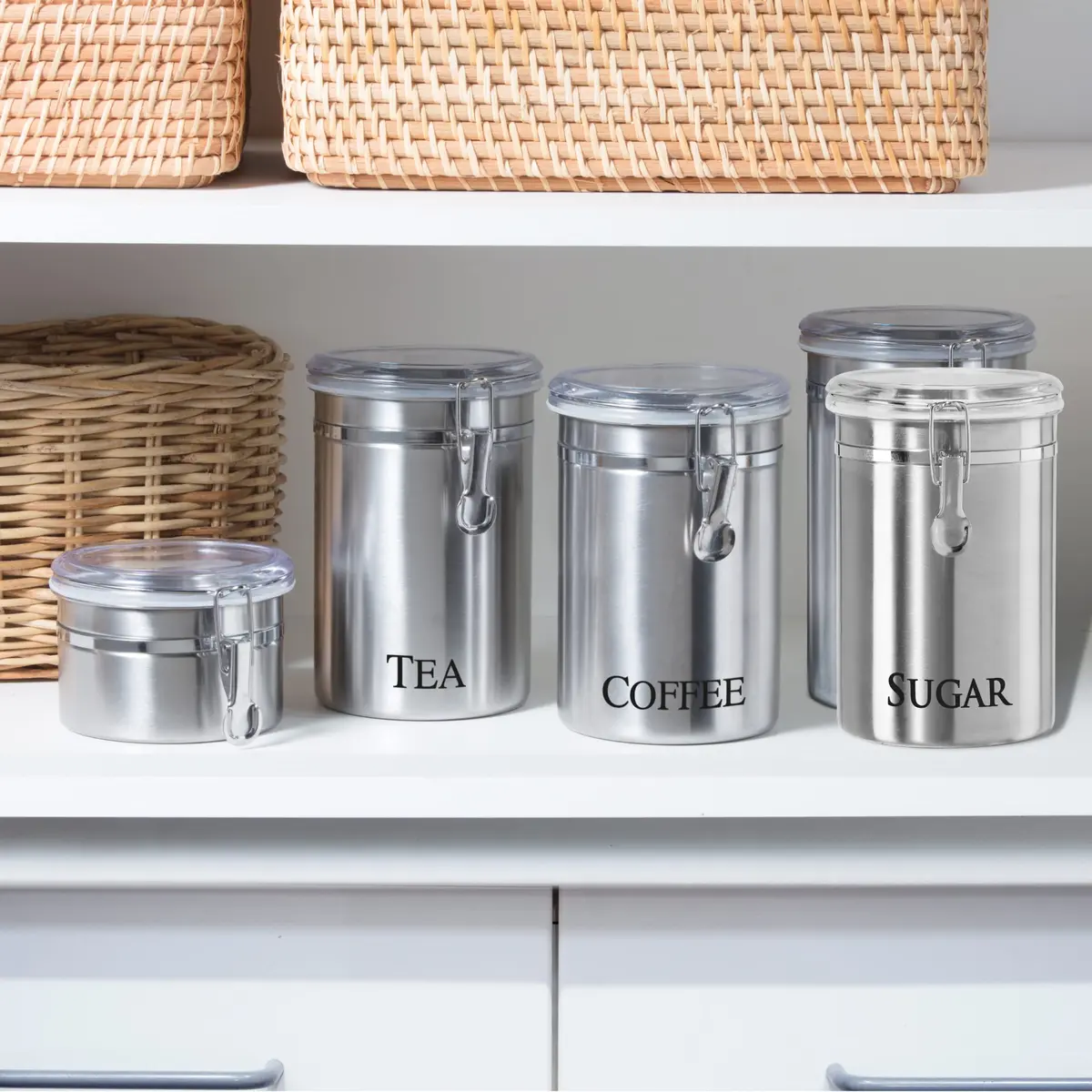 Oggi Stainless Steel Sugar Canister 62 fl oz | Airtight Clamp Lid, Clear See-Thru Top, Large Size 5" x 7.5" - view 5