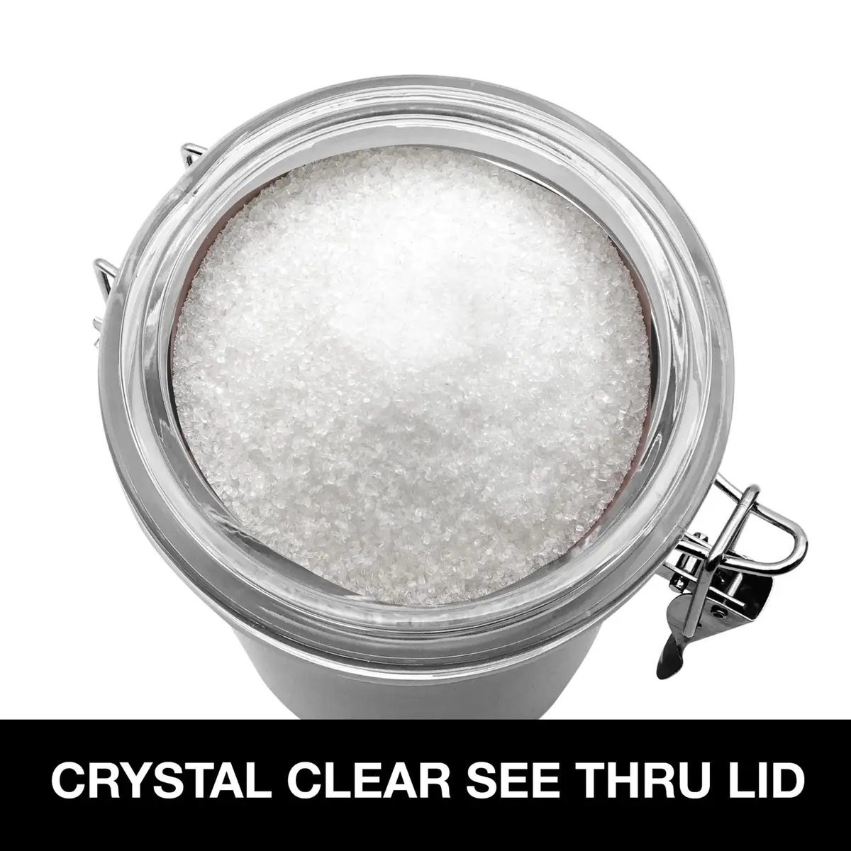 Oggi Stainless Steel Sugar Canister 62 fl oz | Airtight Clamp Lid, Clear See-Thru Top, Large Size 5" x 7.5" - view 4