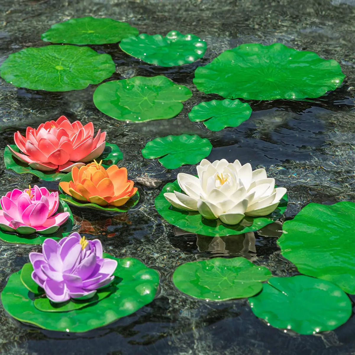 ZAUGONTW Artificial Lily Pads for Ponds, 20 Pcs Realistic Floating Lotus Leaves | Green EVA Aquarium Decor - view 4