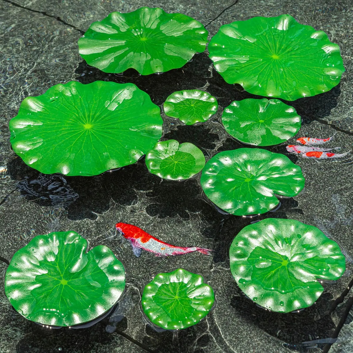 ZAUGONTW Artificial Lily Pads for Ponds, 20 Pcs Realistic Floating Lotus Leaves | Green EVA Aquarium Decor - view 5