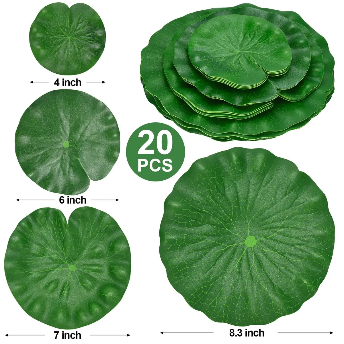 ZAUGONTW Artificial Lily Pads for Ponds, 20 Pcs Realistic Floating Lotus Leaves | Green EVA Aquarium Decor - view 6