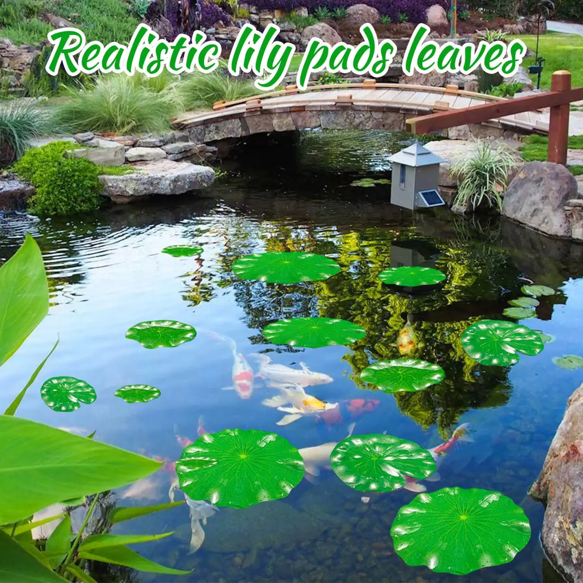 ZAUGONTW Artificial Lily Pads for Ponds, 20 Pcs Realistic Floating Lotus Leaves | Green EVA Aquarium Decor - view 2