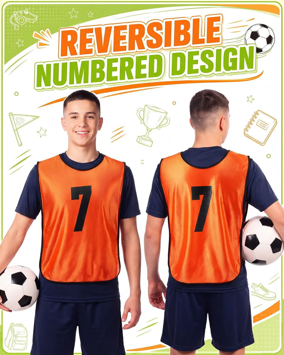 Yahenda 24 Pcs Soccer Pinnies Numbered Vests Adult, Large, Green, Orange | Reversible, Breathable & Easy to Maintain - view 5