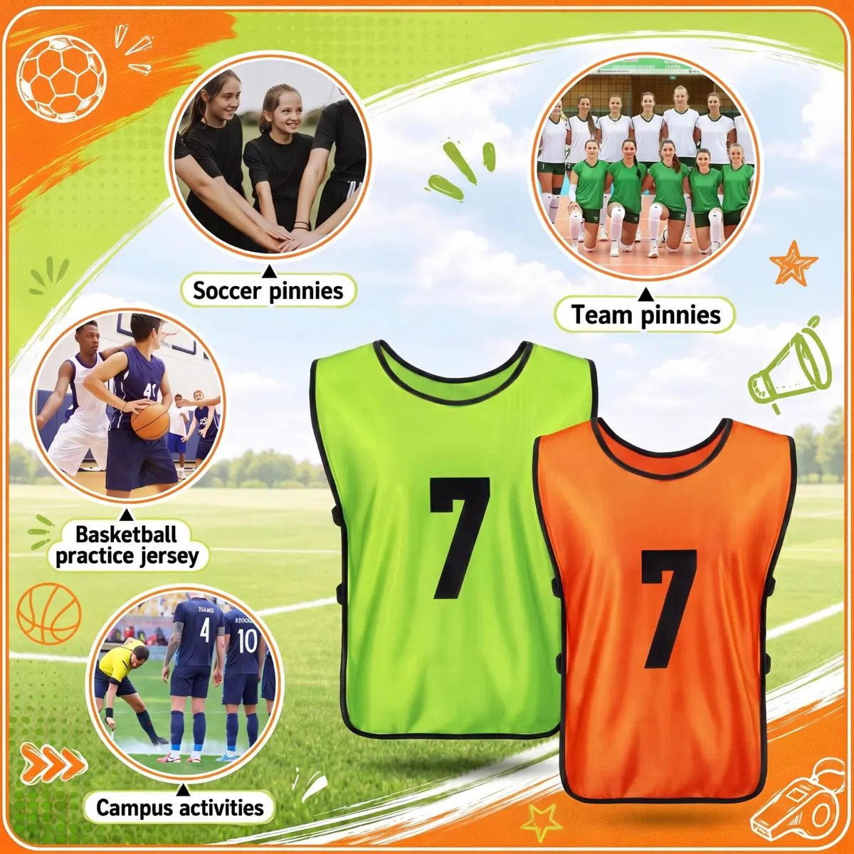 Yahenda 24 Pcs Soccer Pinnies Numbered Vests Adult, Large, Green, Orange | Reversible, Breathable & Easy to Maintain - view 7