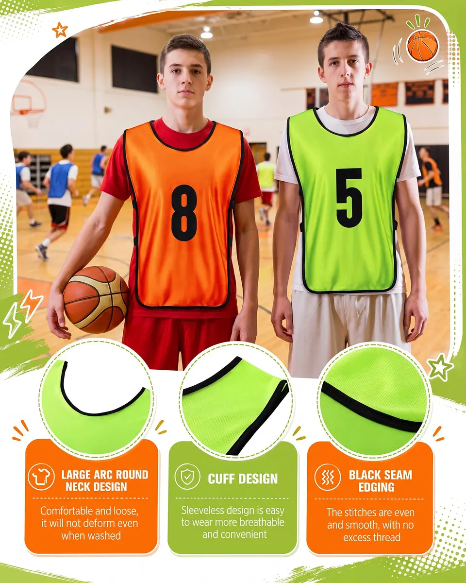 Yahenda 24 Pcs Soccer Pinnies Numbered Vests Adult, Large, Green, Orange | Reversible, Breathable & Easy to Maintain - view 3