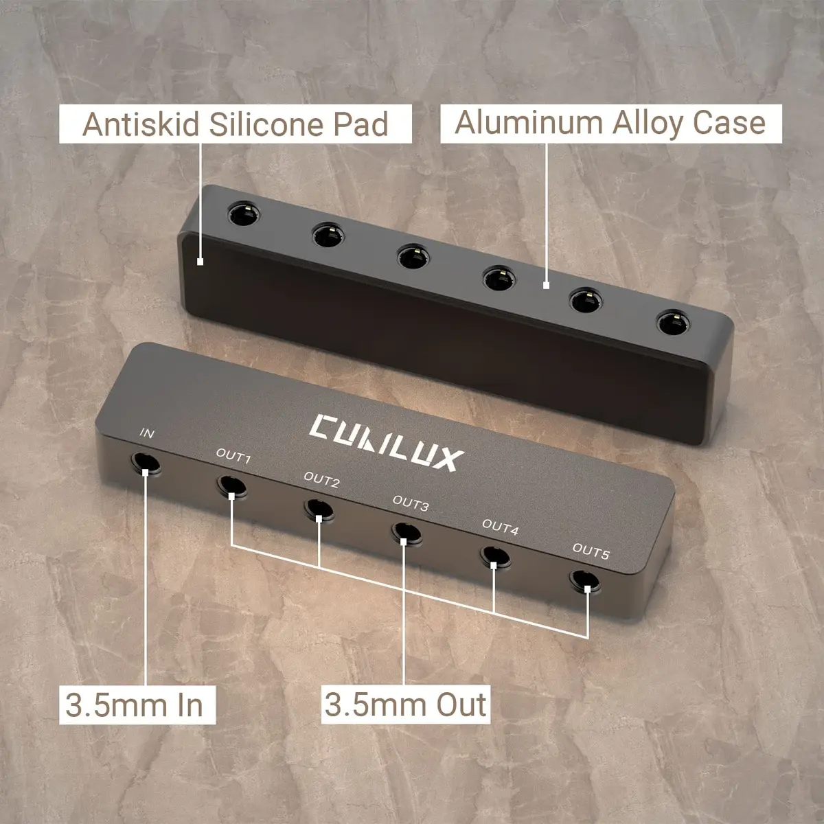 Cubilux 5-Way 3.5mm AUX Splitter | Aluminum Case 5-Channel Stereo Headphone Adapter - view 5