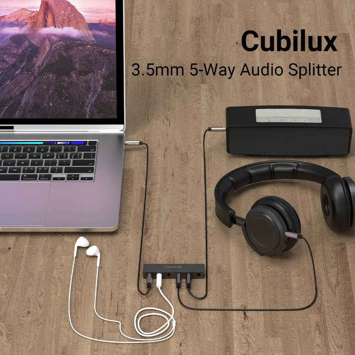 Cubilux 5-Way 3.5mm AUX Splitter | Aluminum Case 5-Channel Stereo Headphone Adapter - view 2