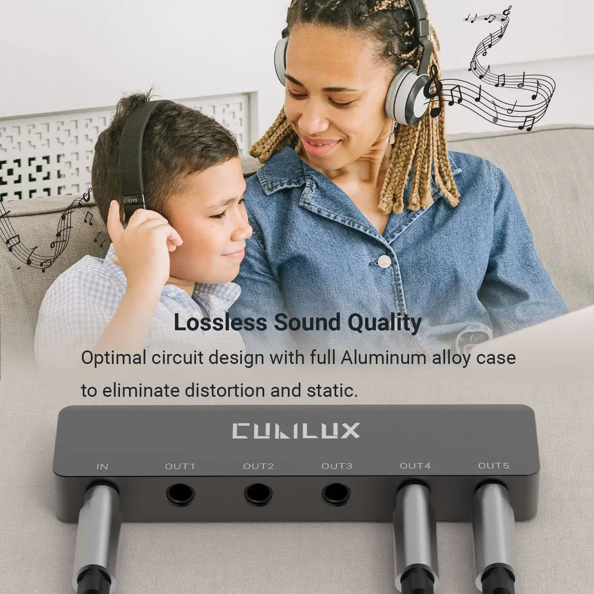 Cubilux 5-Way 3.5mm AUX Splitter | Aluminum Case 5-Channel Stereo Headphone Adapter - view 4