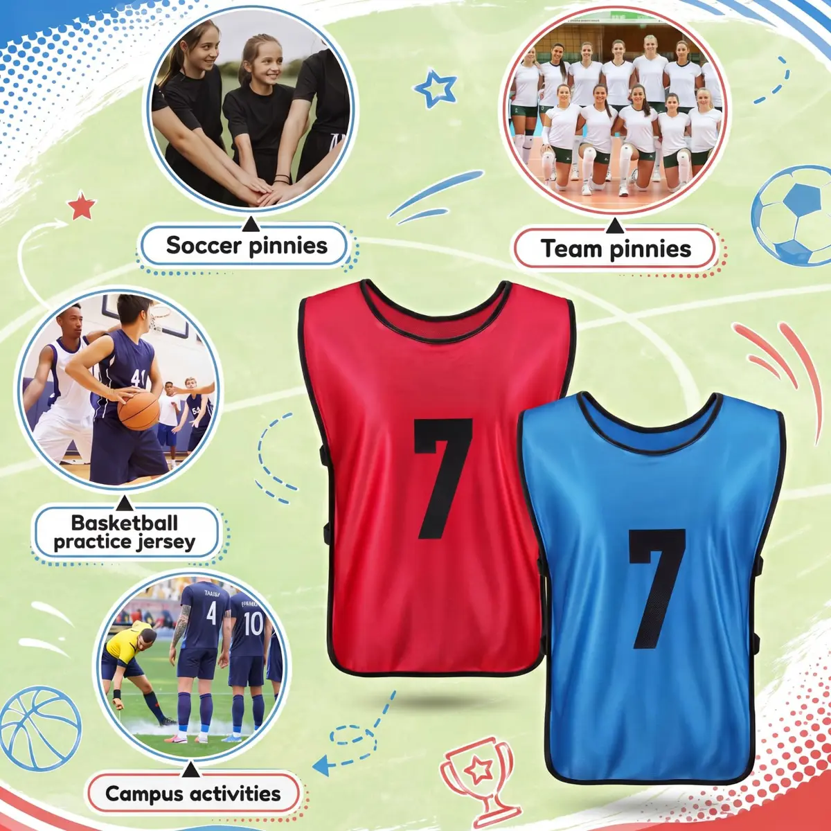 Yahenda 24 Pcs Soccer Pinnies Numbered Vests Large | Reversible Team Practice Jerseys - view 7