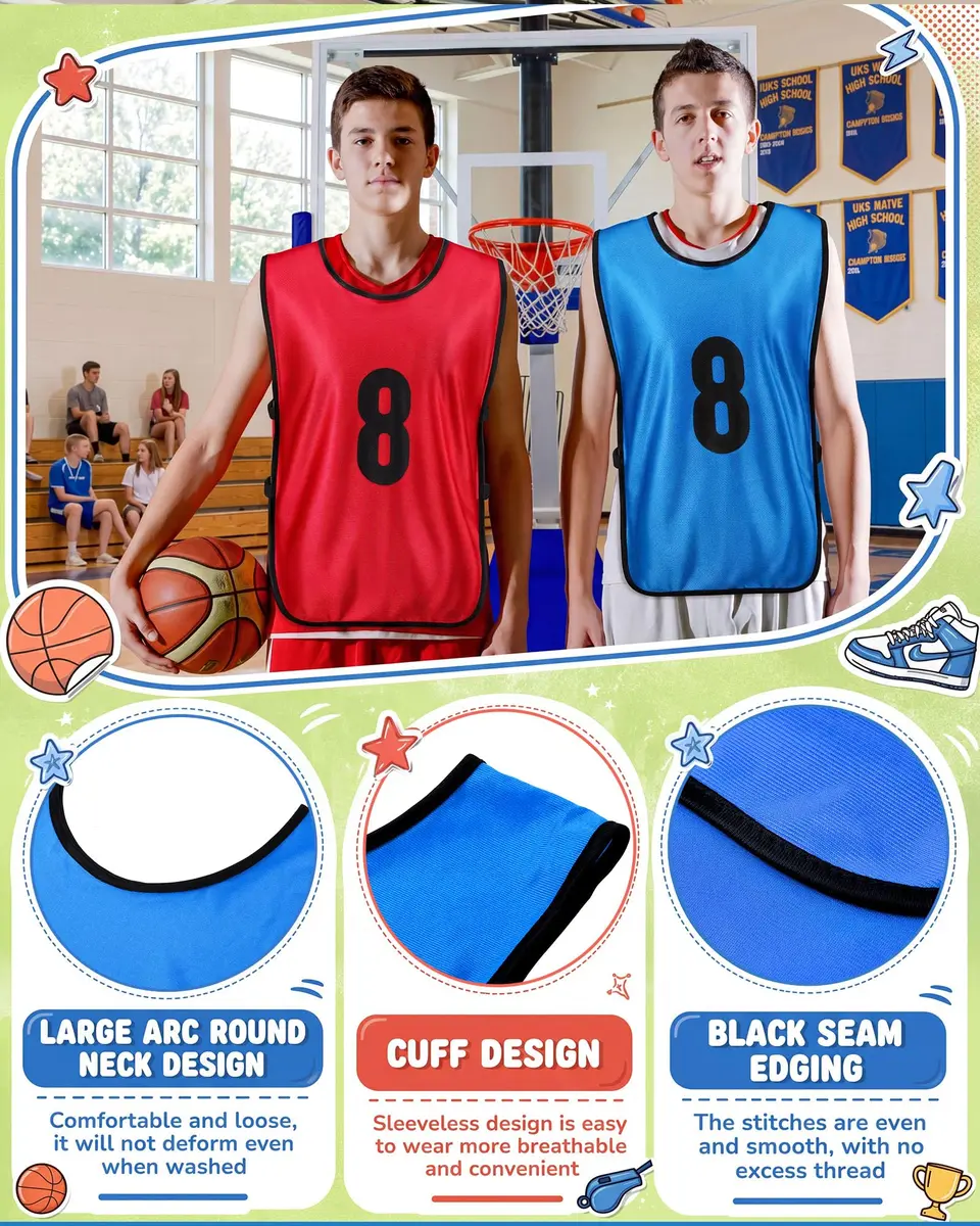 Yahenda 24 Pcs Soccer Pinnies Numbered Vests Large | Reversible Team Practice Jerseys - view 3