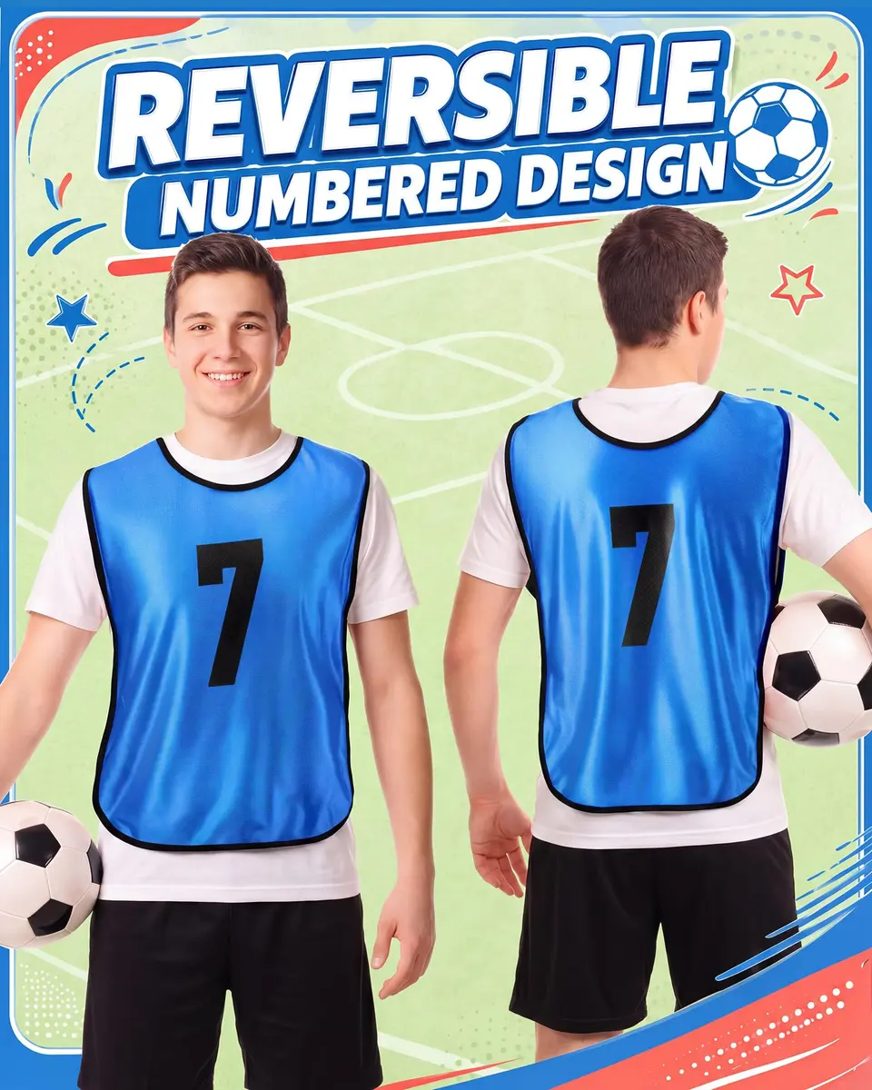 Yahenda 24 Pcs Soccer Pinnies Numbered Vests Large | Reversible Team Practice Jerseys - view 4