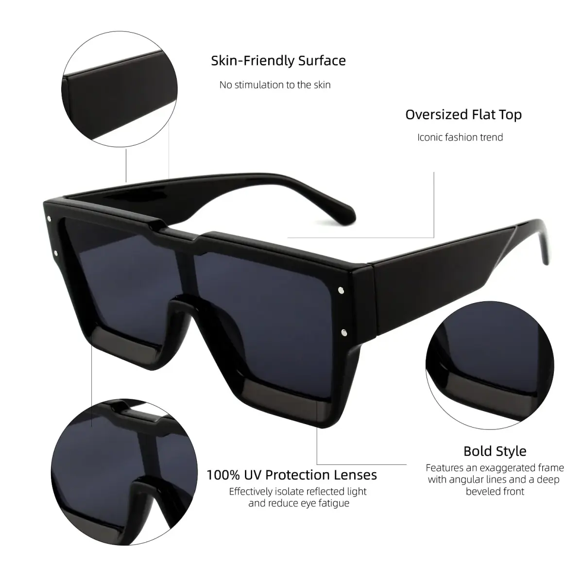 KENBO Oversized Square Sunglasses for Women Men, Rimless Shield Style | UV400 Polarized Protection - view 3