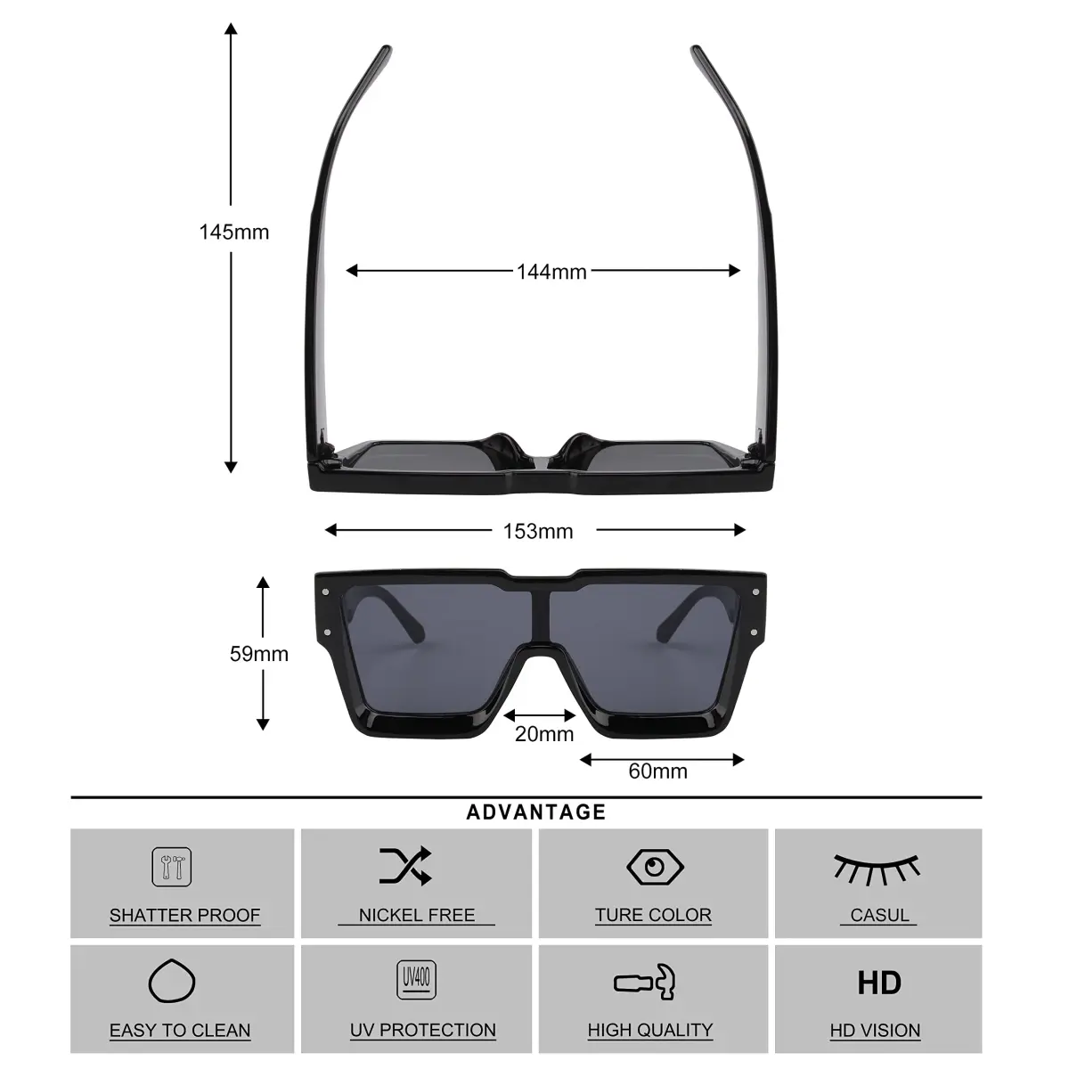 KENBO Oversized Square Sunglasses for Women Men, Rimless Shield Style | UV400 Polarized Protection - view 4