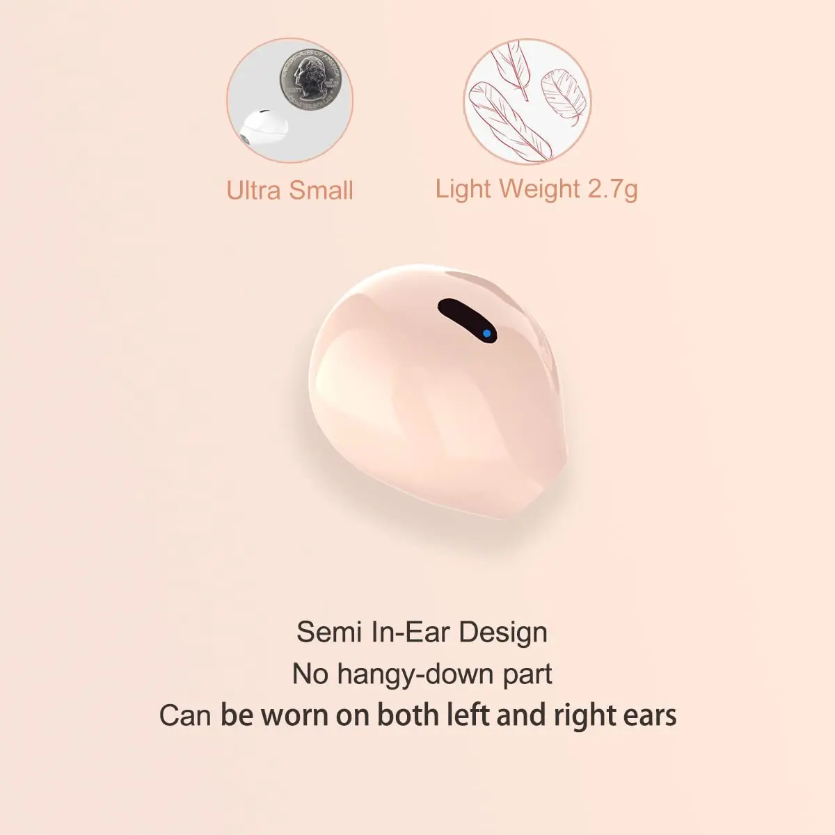 eleror Invisible Mini Wireless Bluetooth Earbuds Single Nude | Work & Daily Use - view 2