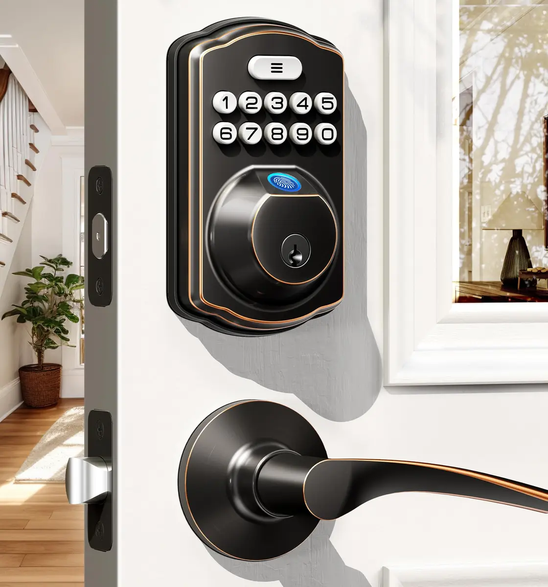 Veise Fingerprint Door Lock with 2 Lever Handles | Auto Lock & Biometric Security (70-120 chars) - main product image