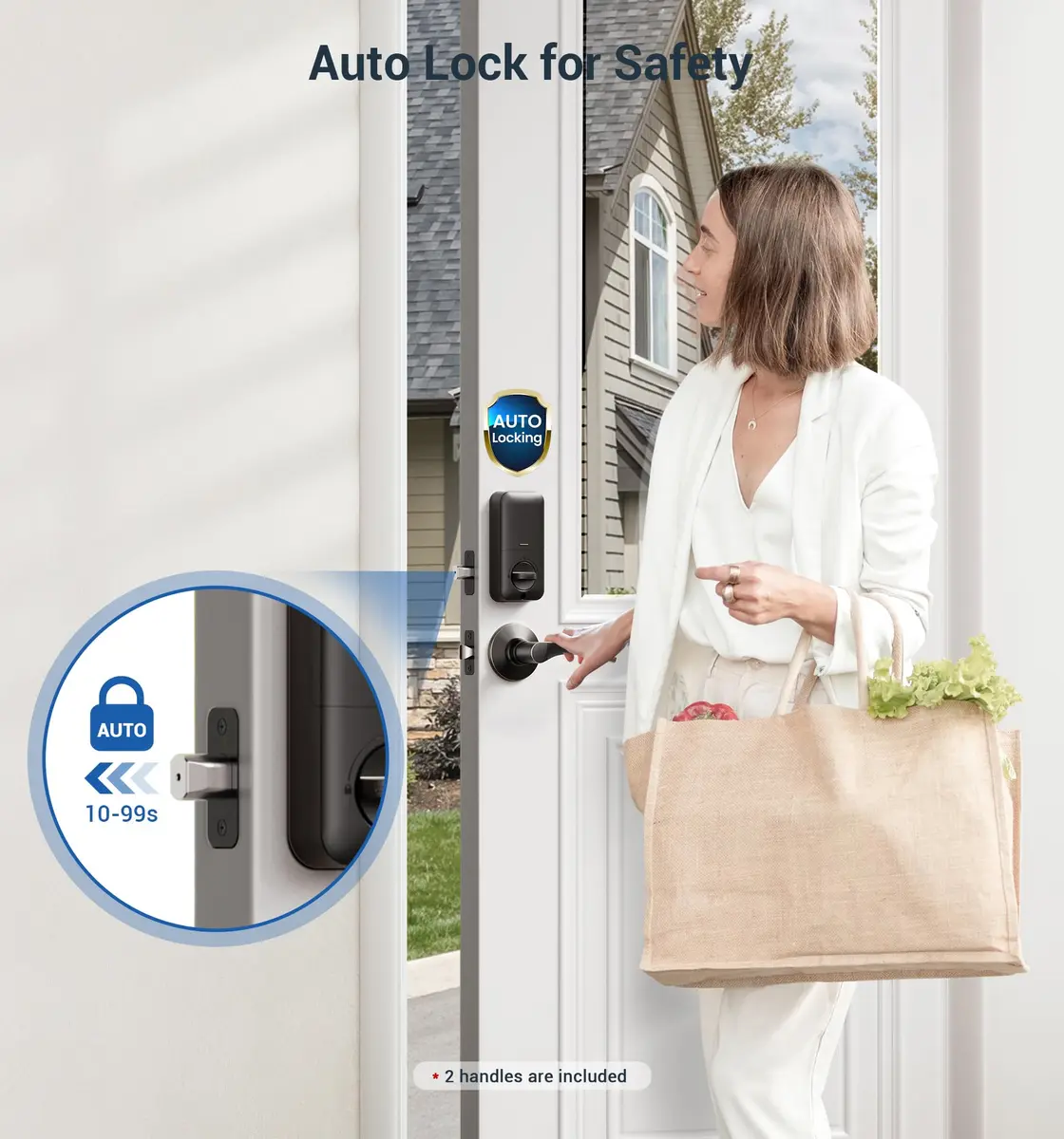 Veise Fingerprint Door Lock with 2 Lever Handles | Auto Lock & Biometric Security (70-120 chars) - view 5