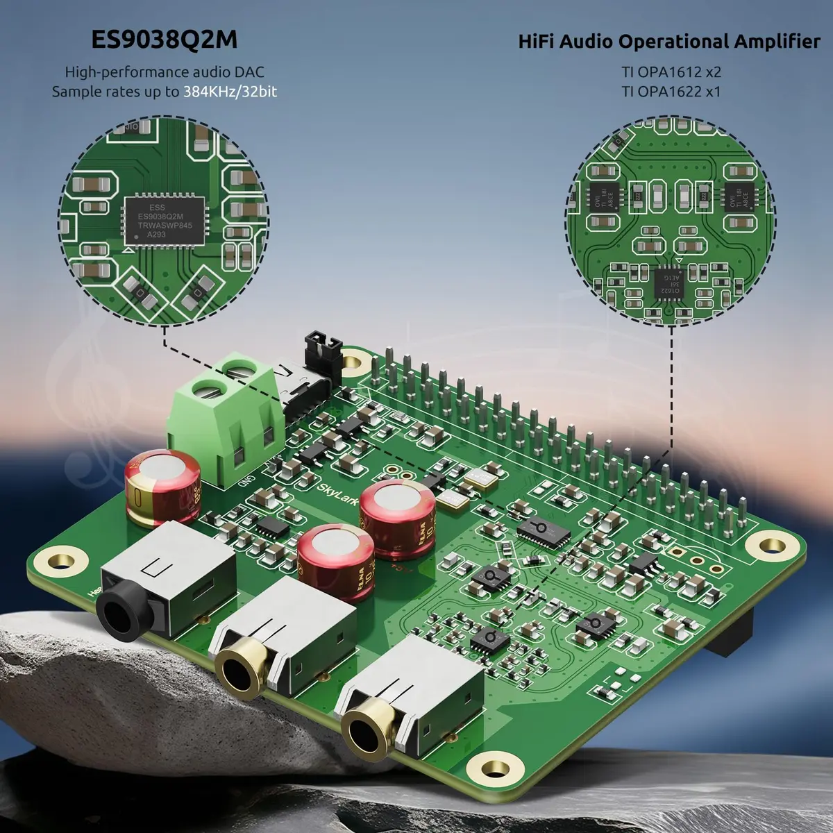 InnoMaker HiFi DAC Pro Hat with ES9038Q2M Chip for Raspberry Pi 5/4/3B+/3B/Zero | High-Resolution 384KHz/32bit & DSD512 Audio Card - view 2