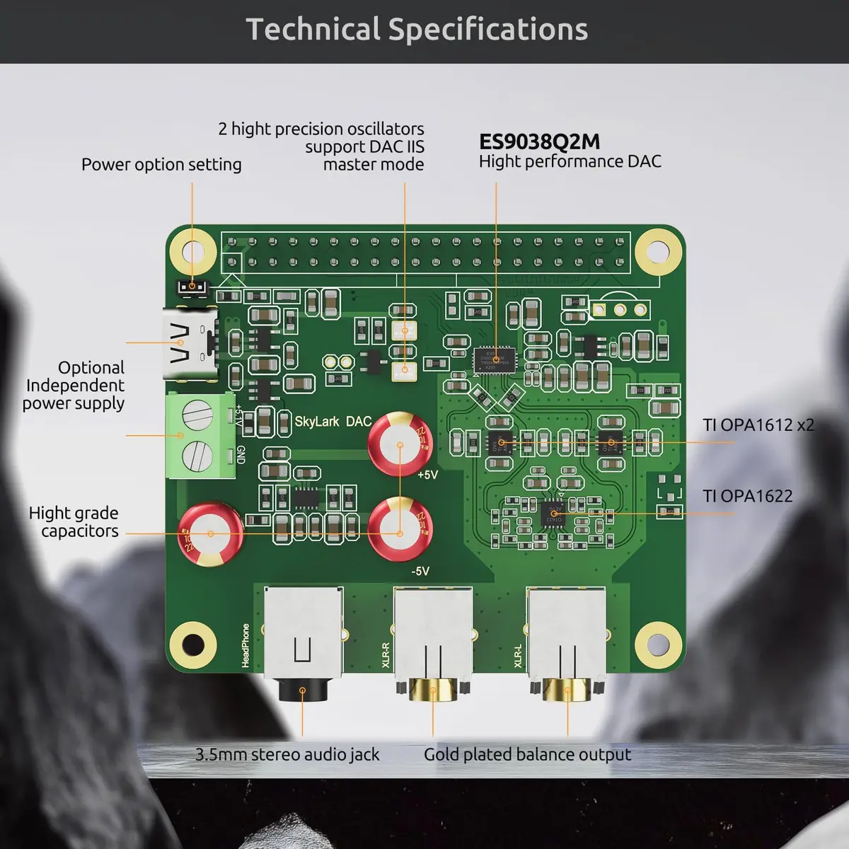 InnoMaker HiFi DAC Pro Hat with ES9038Q2M Chip for Raspberry Pi 5/4/3B+/3B/Zero | High-Resolution 384KHz/32bit & DSD512 Audio Card - view 3