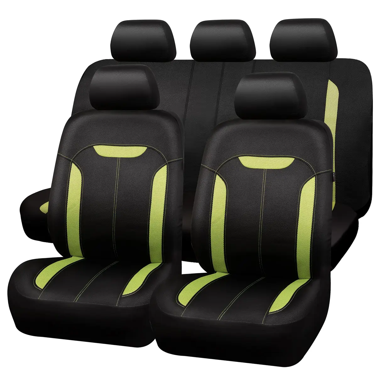CAR PASS 3D Air Mesh in Cloth Leather Grain Breathable Car Seat Covers Full Set, Universal Fit, Black Green | Airbag Compatible & Easy Install - main product image
