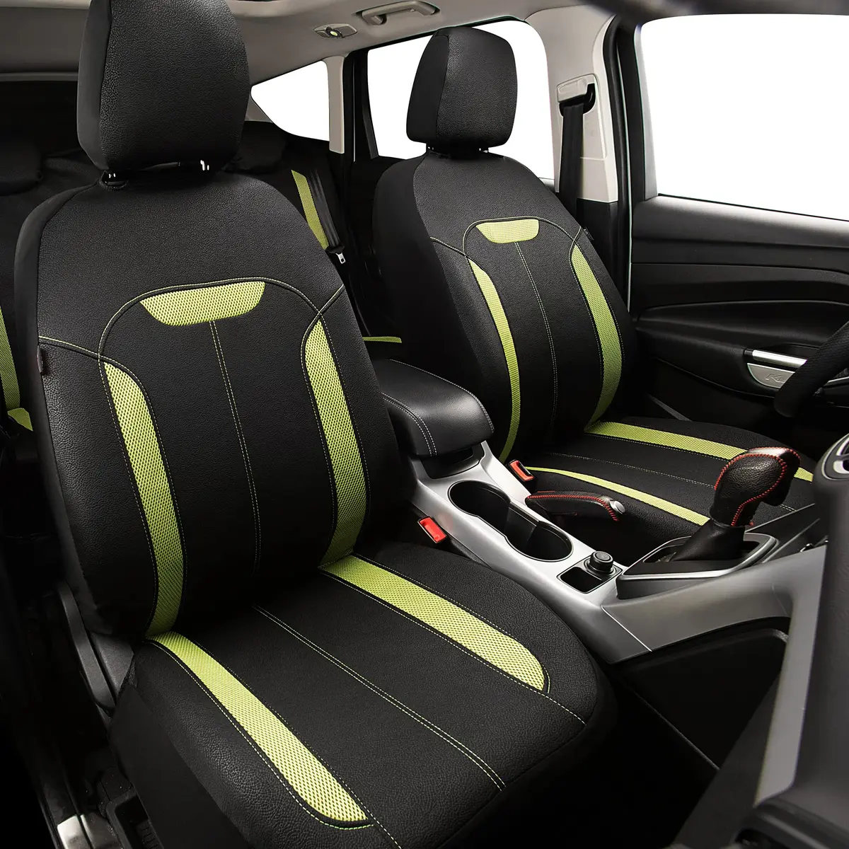 CAR PASS 3D Air Mesh in Cloth Leather Grain Breathable Car Seat Covers Full Set, Universal Fit, Black Green | Airbag Compatible & Easy Install - view 2