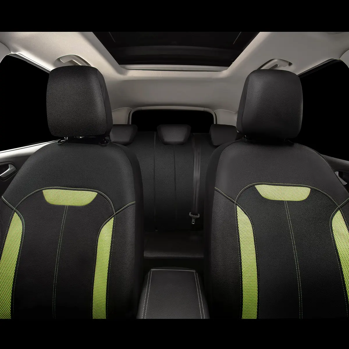 CAR PASS 3D Air Mesh in Cloth Leather Grain Breathable Car Seat Covers Full Set, Universal Fit, Black Green | Airbag Compatible & Easy Install - view 3