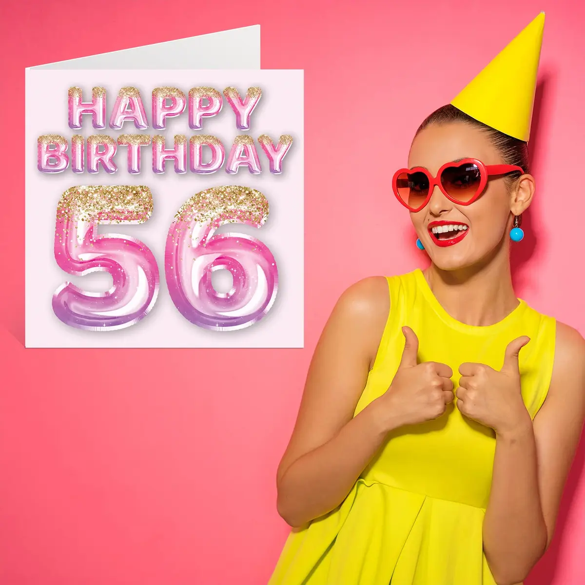 Stuff4 56th Birthday Card for Women, Pink & Purple Glitter Balloons | Funny & Elegant 5.7 x 5.7 Inch - view 7