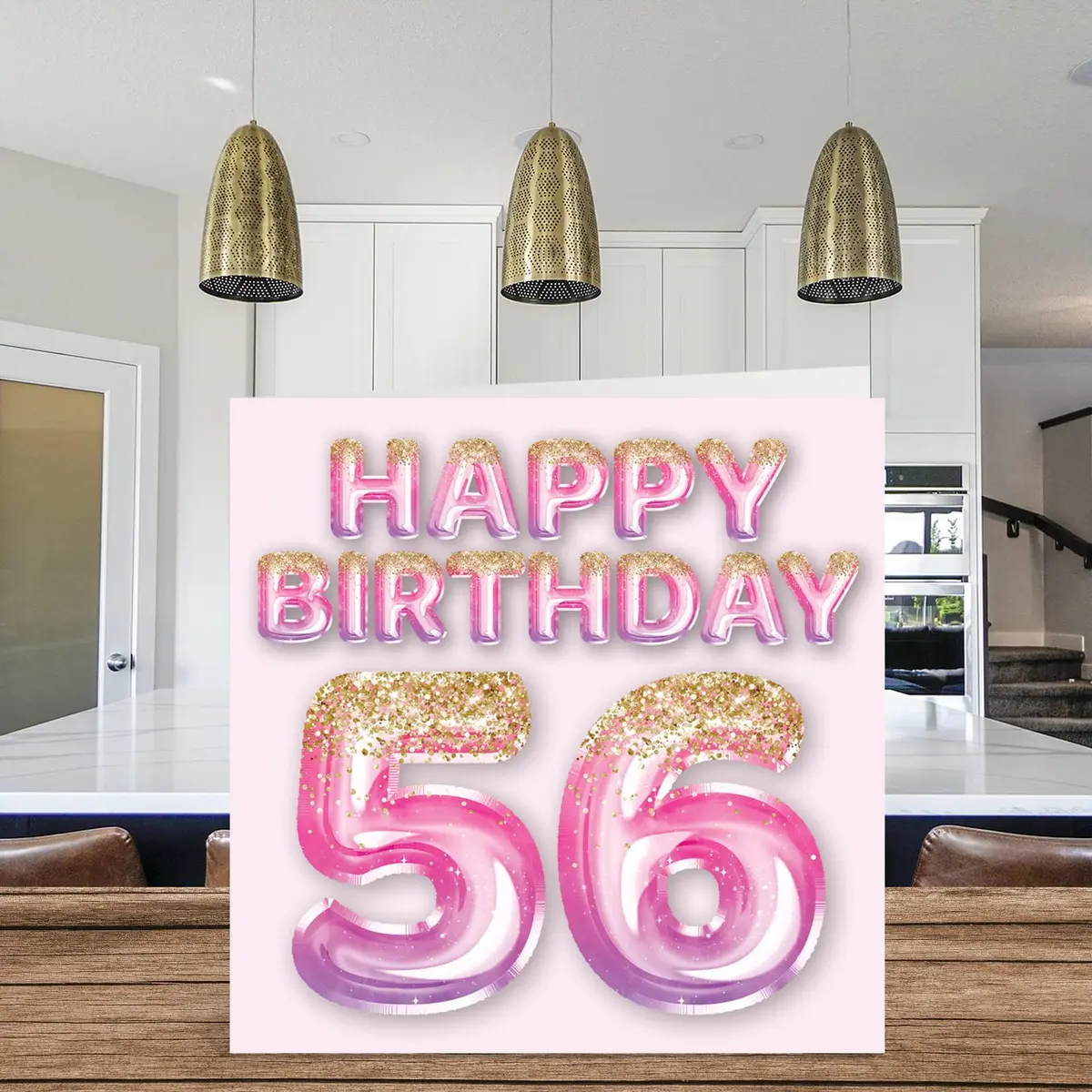 Stuff4 56th Birthday Card for Women, Pink & Purple Glitter Balloons | Funny & Elegant 5.7 x 5.7 Inch - view 3