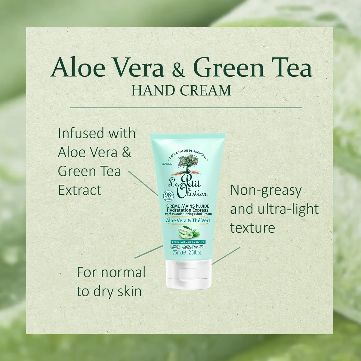 Le Petit Olivier Hand Cream 2.5 Oz | Aloe Vera & Green Tea Moisturizer for Dry & Normal Skin - view 4