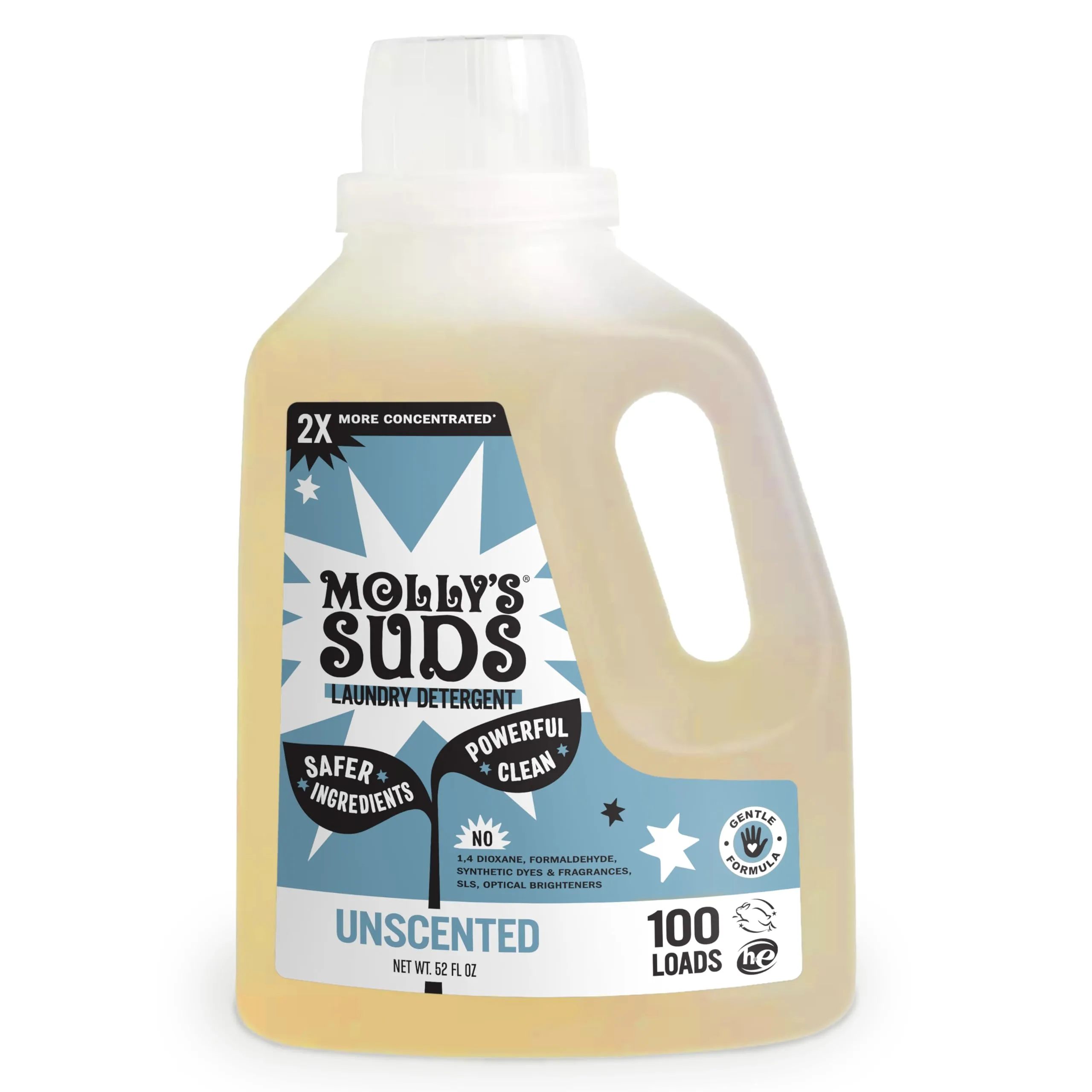Molly's Suds Liquid Laundry Detergent Unscented HE 52 oz (1.53 L) | Developed by Mom for Sensitive Skin - main product image