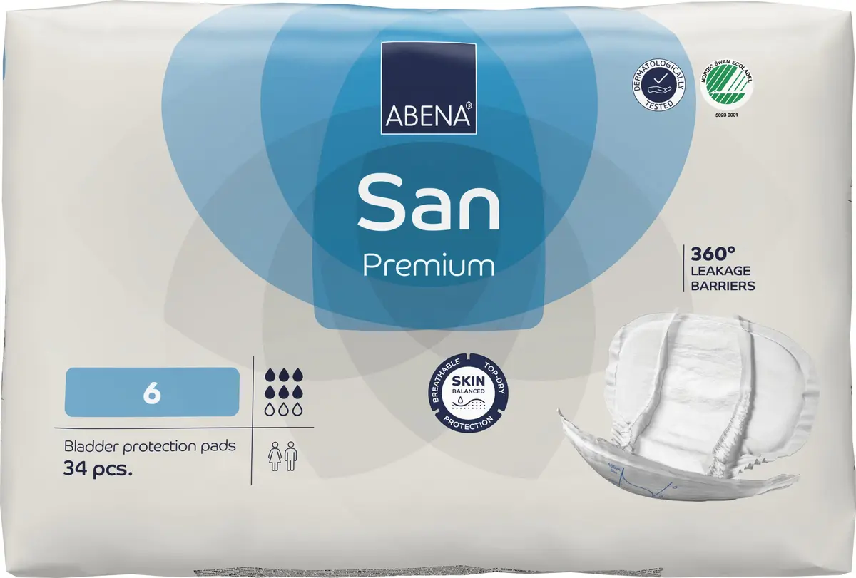 Abena San Premium Incontinence Pads Size 6 | Moderate Absorbency, 34 Count, Breathable & Odor Control - main product image
