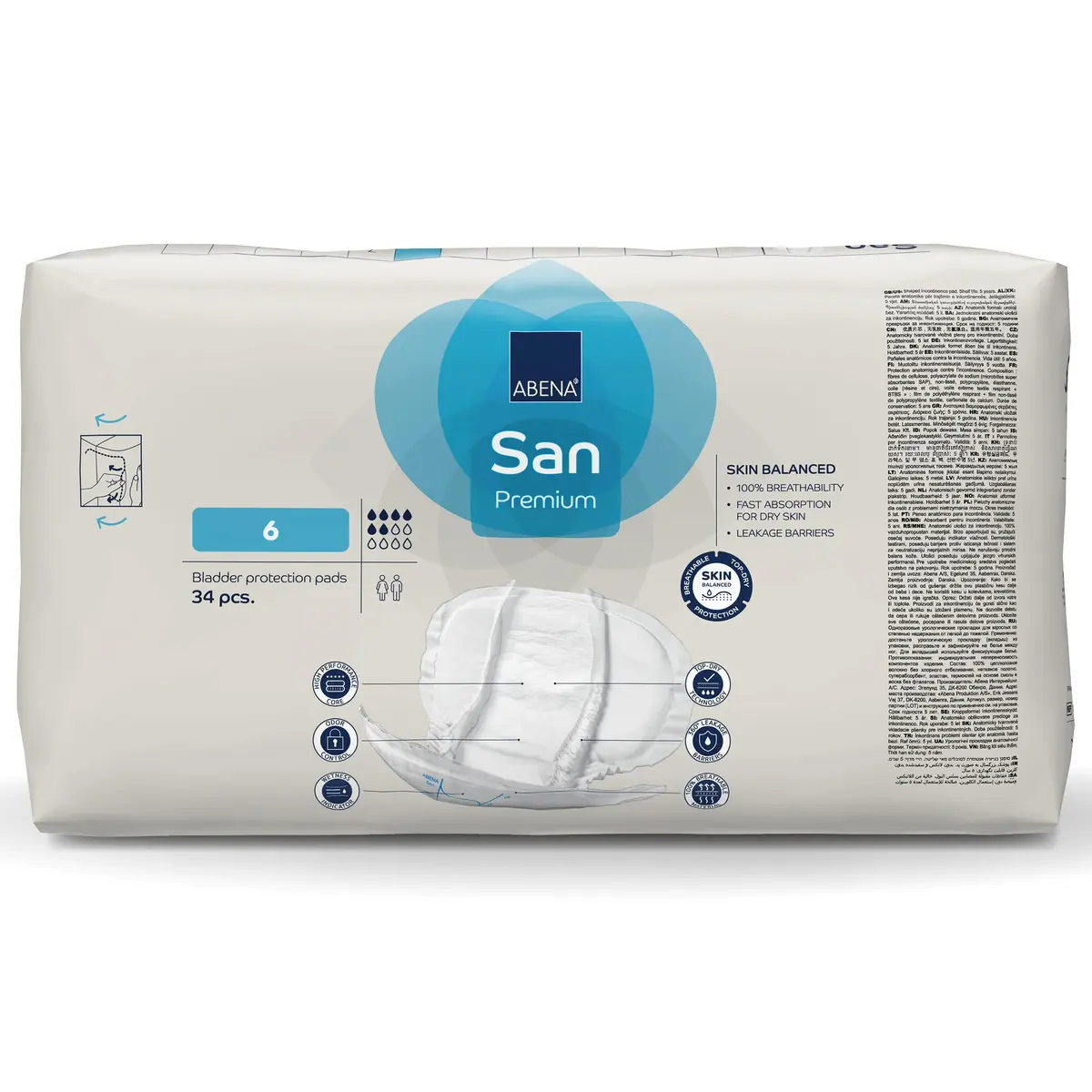 Abena San Premium Incontinence Pads Size 6 | Moderate Absorbency, 34 Count, Breathable & Odor Control - view 8