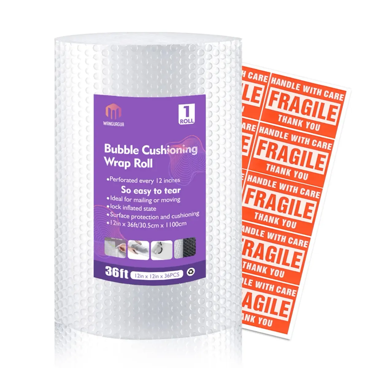 Wanguagua Perforated Nylon Bubble Wrap 30.5 cm x 1100 cm (12" x 36') | ISO9001 Certified Eco-Friendly Packaging - main product image