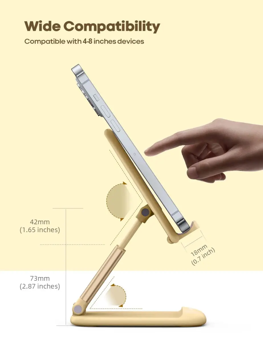 Lamicall Yellow Phone Stand for Desk, Foldable Desk Telephone Stand Holder | Adjustable Height & Angle, Portable Metal Base - view 5