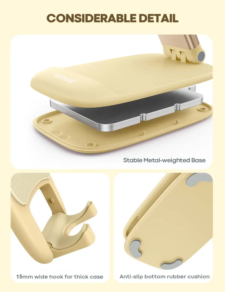 Lamicall Yellow Phone Stand for Desk, Foldable Desk Telephone Stand Holder | Adjustable Height & Angle, Portable Metal Base - view 6