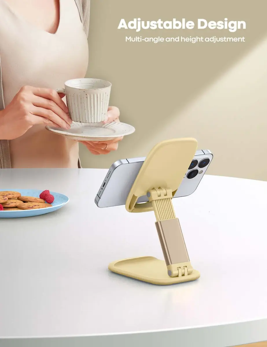 Lamicall Yellow Phone Stand for Desk, Foldable Desk Telephone Stand Holder | Adjustable Height & Angle, Portable Metal Base - view 2