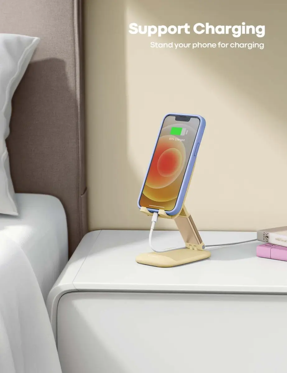 Lamicall Yellow Phone Stand for Desk, Foldable Desk Telephone Stand Holder | Adjustable Height & Angle, Portable Metal Base - view 3