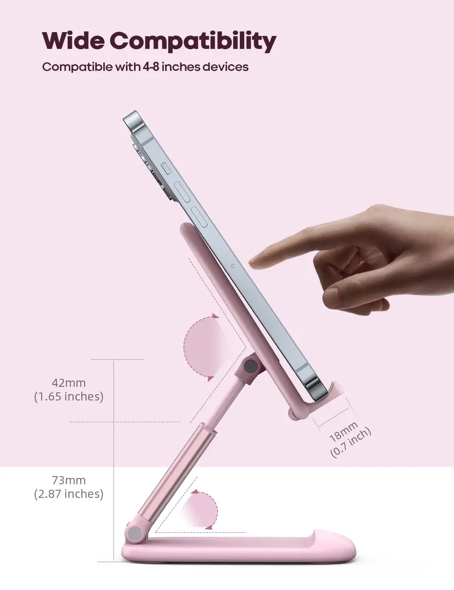 Lamicall Pink Phone Holder, Desk Accessories - Rose Gold Office Stand, Adjustable & Foldable (4-8 inch phones) - view 5