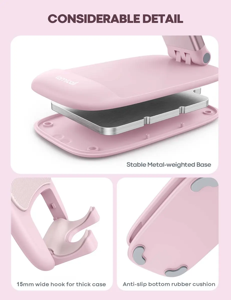 Lamicall Pink Phone Holder, Desk Accessories - Rose Gold Office Stand, Adjustable & Foldable (4-8 inch phones) - view 6