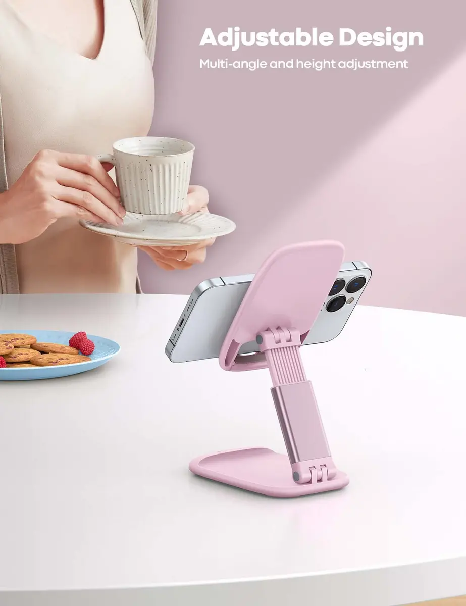 Lamicall Pink Phone Holder, Desk Accessories - Rose Gold Office Stand, Adjustable & Foldable (4-8 inch phones) - view 2