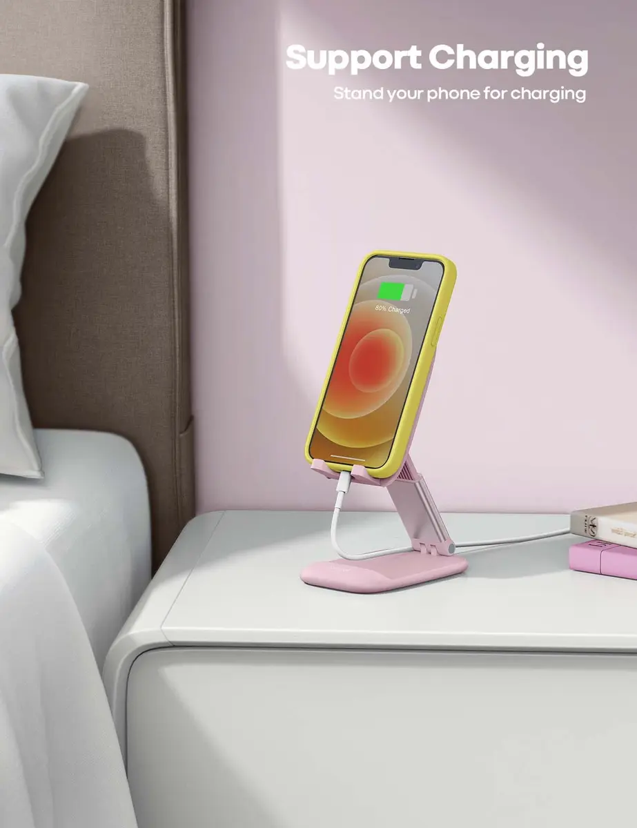 Lamicall Pink Phone Holder, Desk Accessories - Rose Gold Office Stand, Adjustable & Foldable (4-8 inch phones) - view 3
