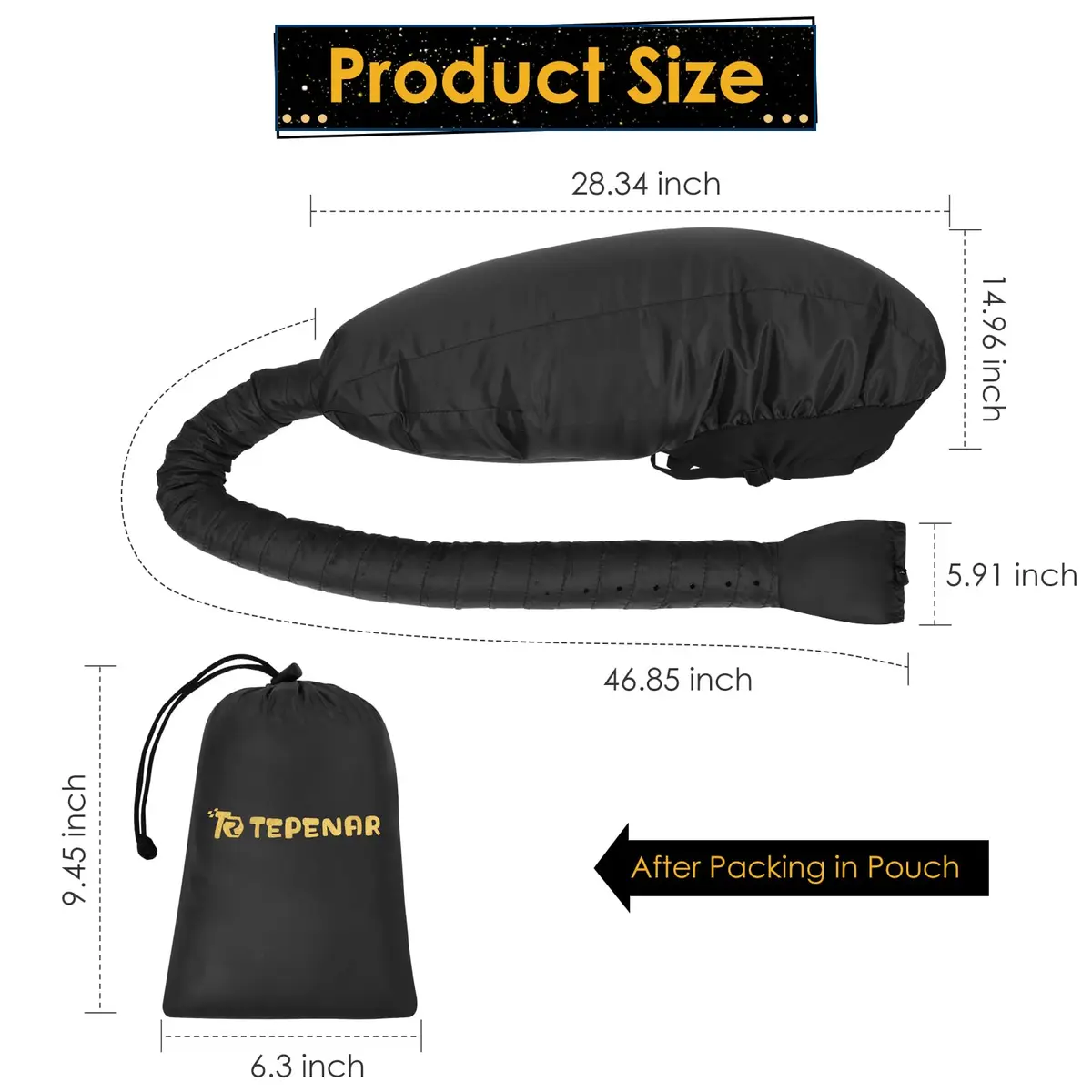 TEPENAR Hair Dryer Bonnet Attachment: Extra Large Hood, Adjustable, Fast Drying, for Curly Hair, Black | Portable & Handsfree - view 3