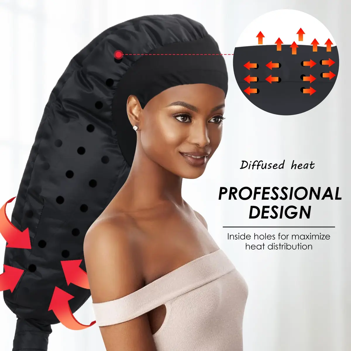 TEPENAR Hair Dryer Bonnet Attachment: Extra Large Hood, Adjustable, Fast Drying, for Curly Hair, Black | Portable & Handsfree - view 4