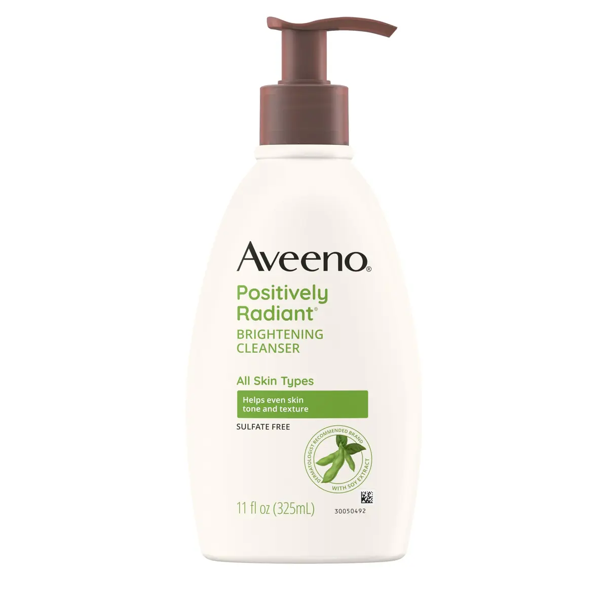 Aveeno Positively Radiant Brightening Facial Cleanser, 11 fl. oz | Gentle daily face wash with soy extract for radiant skin - main product image