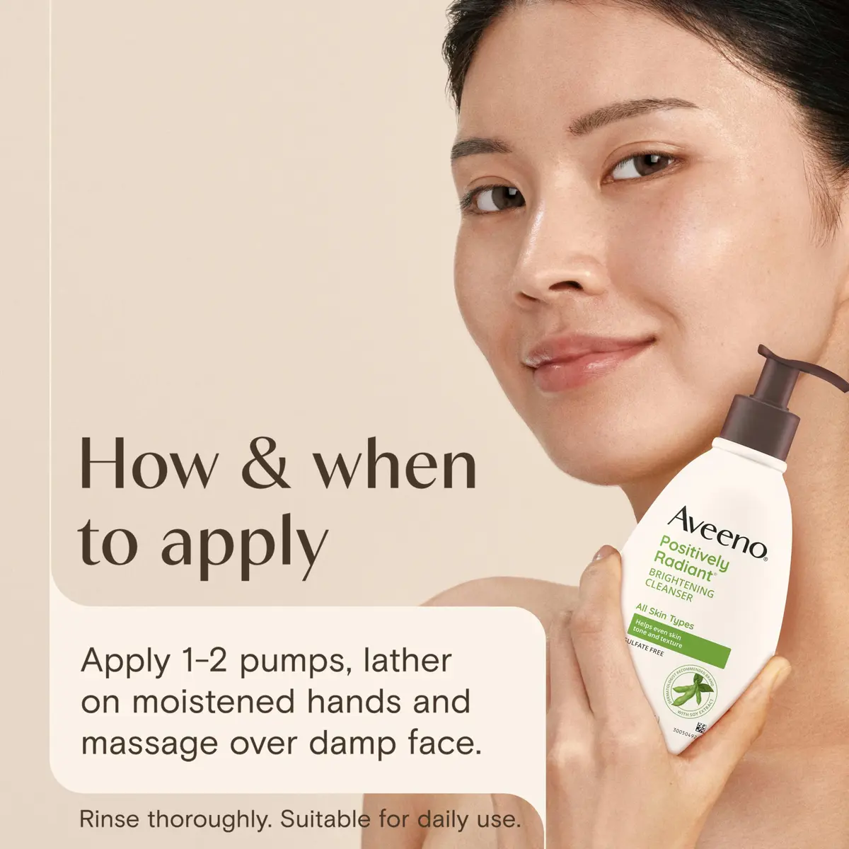 Aveeno Positively Radiant Brightening Facial Cleanser, 11 fl. oz | Gentle daily face wash with soy extract for radiant skin - view 7